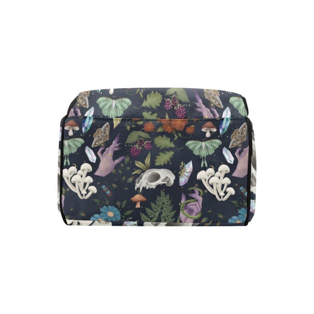 Occult Botanical Backpack, Witchy Forest Diaper Bag, Gothic Fairycore Gear, Mystical Skull Organizer, Dark Cottagecore Accessory, Alt Bag