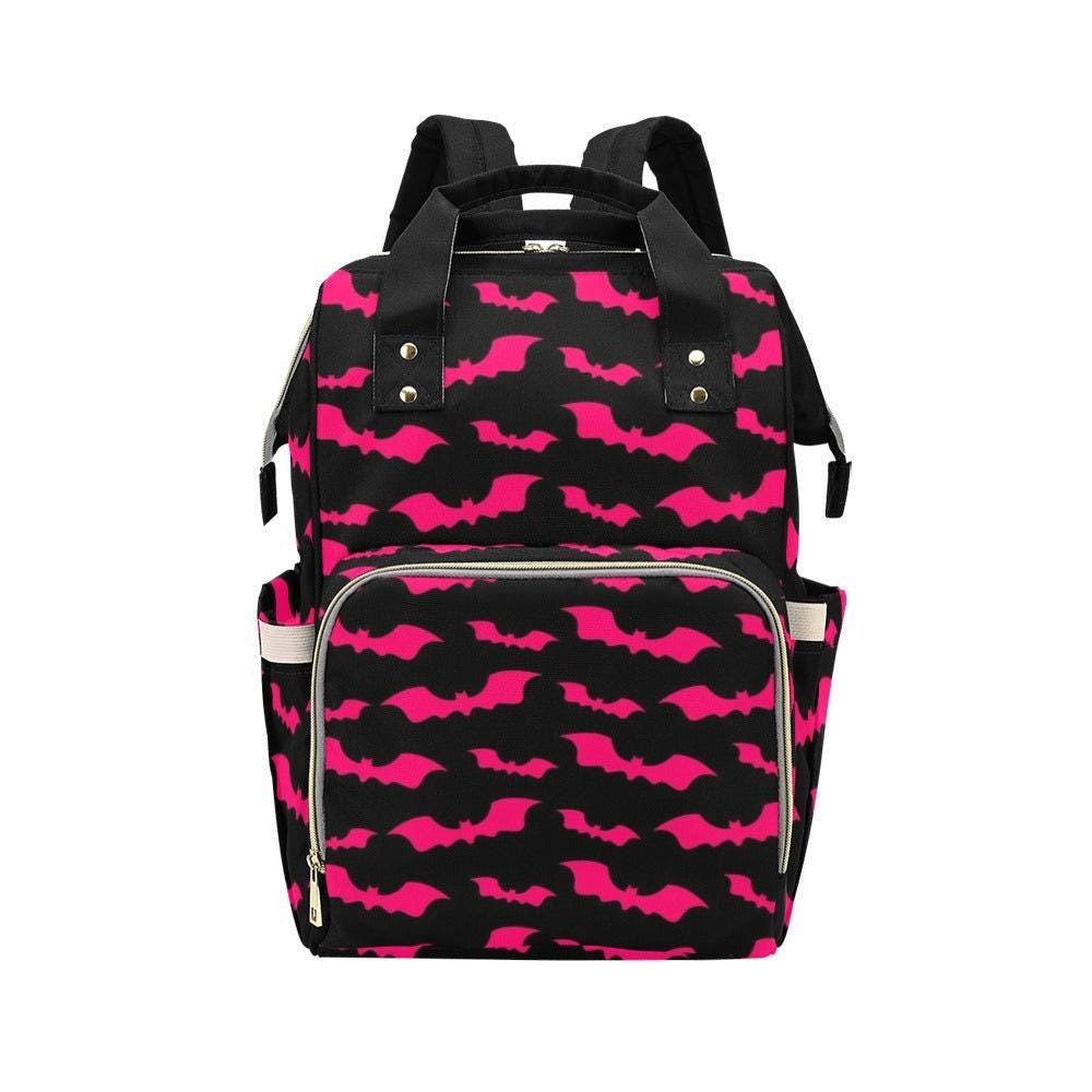 Pink Bat Diaper Bag Backpack, Spooky Halloween Mom Travel Bag, Bold Nursery Organizer