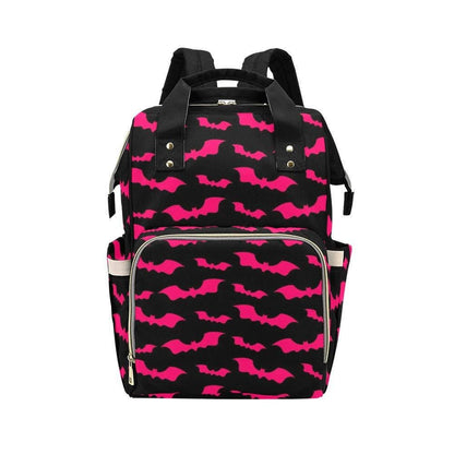 Pink Bat Diaper Bag Backpack, Spooky Halloween Mom Travel Bag, Bold Nursery Organizer
