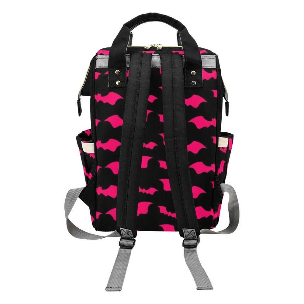 Pink Bat Diaper Bag Backpack, Spooky Halloween Mom Travel Bag, Bold Nursery Organizer