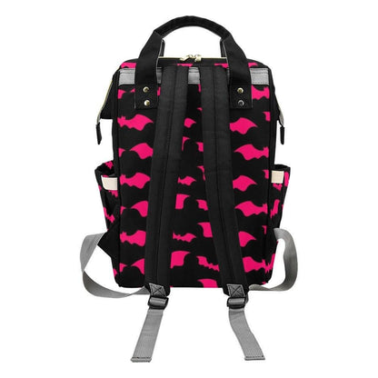 Pink Bat Diaper Bag Backpack, Spooky Halloween Mom Travel Bag, Bold Nursery Organizer