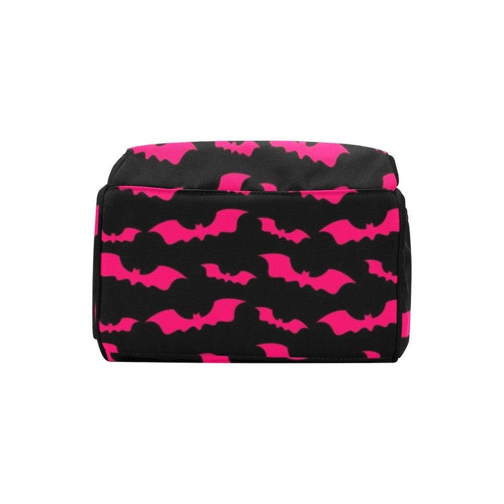 Pink Bat Diaper Bag Backpack, Spooky Halloween Mom Travel Bag, Bold Nursery Organizer