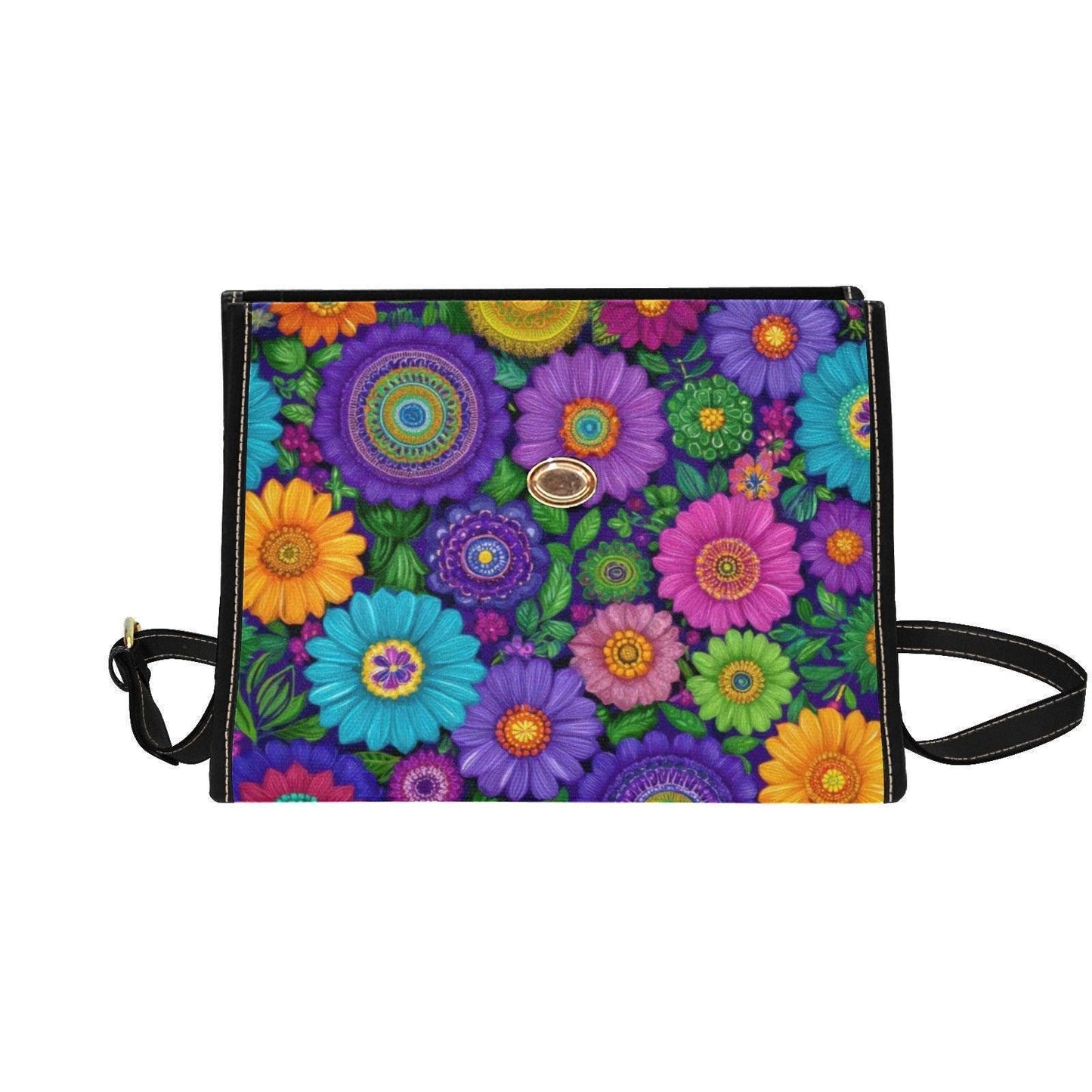 Vibrant Flower Crossbody Bag, Colorful Floral Print Purse, Retro Garden Tote, Boho Style Handbag, Festival Fashion Accessories, Gift for Her