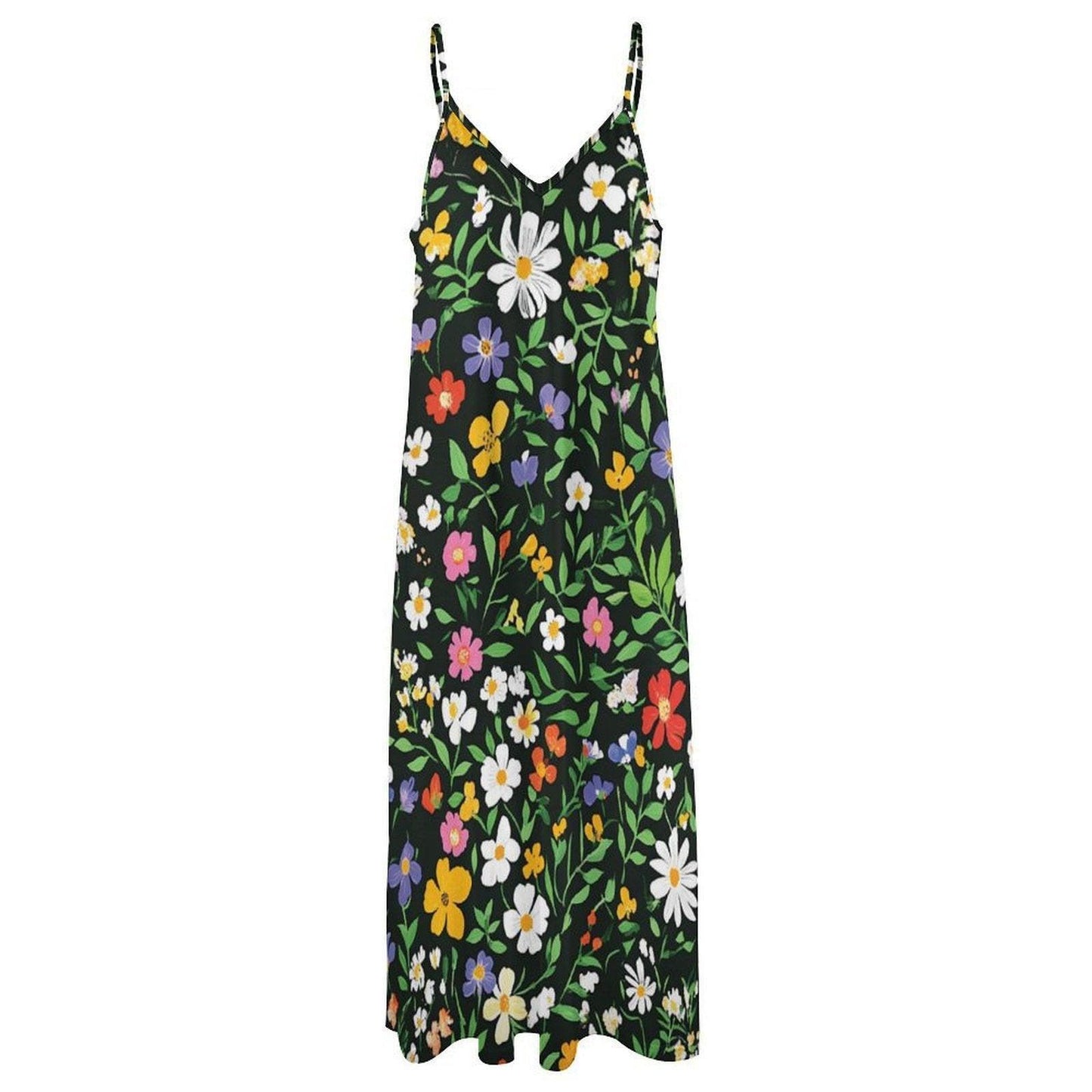 Wildflower Garden Maxi Dress, Green Floral Cottagecore Sundress, Summer Picnic Outfit