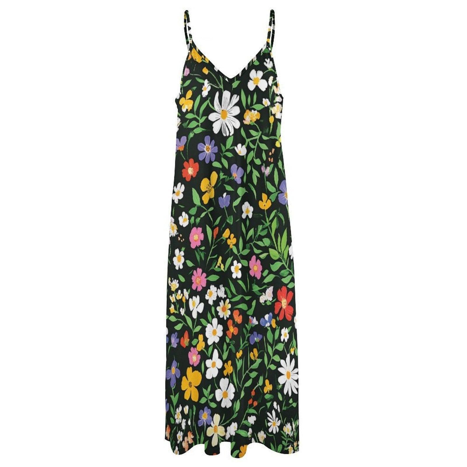 Wildflower Garden Maxi Dress, Green Floral Cottagecore Sundress, Summer Picnic Outfit