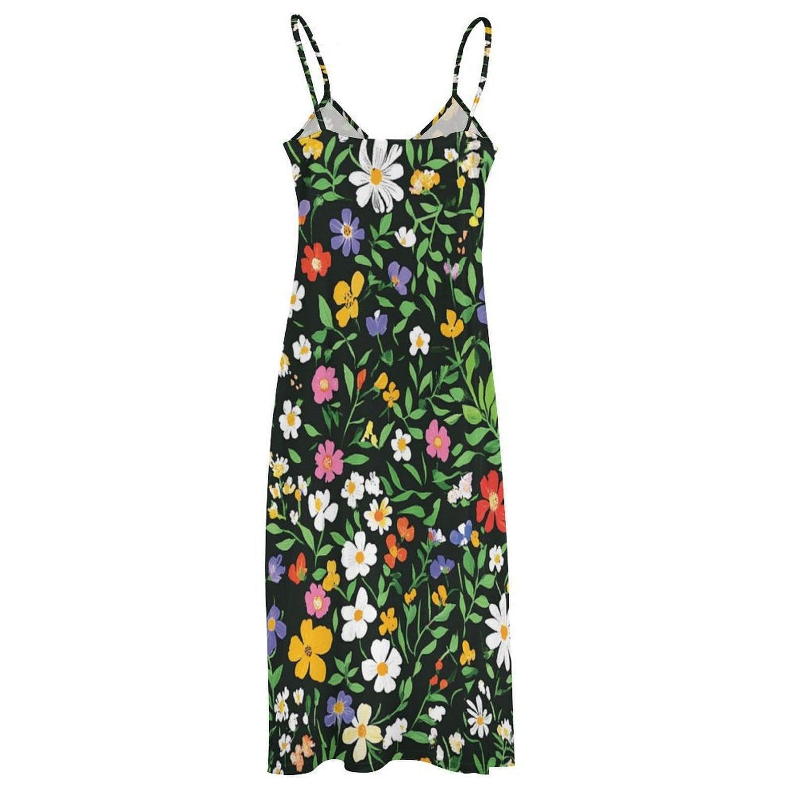Wildflower Garden Maxi Dress, Green Floral Cottagecore Sundress, Summer Picnic Outfit