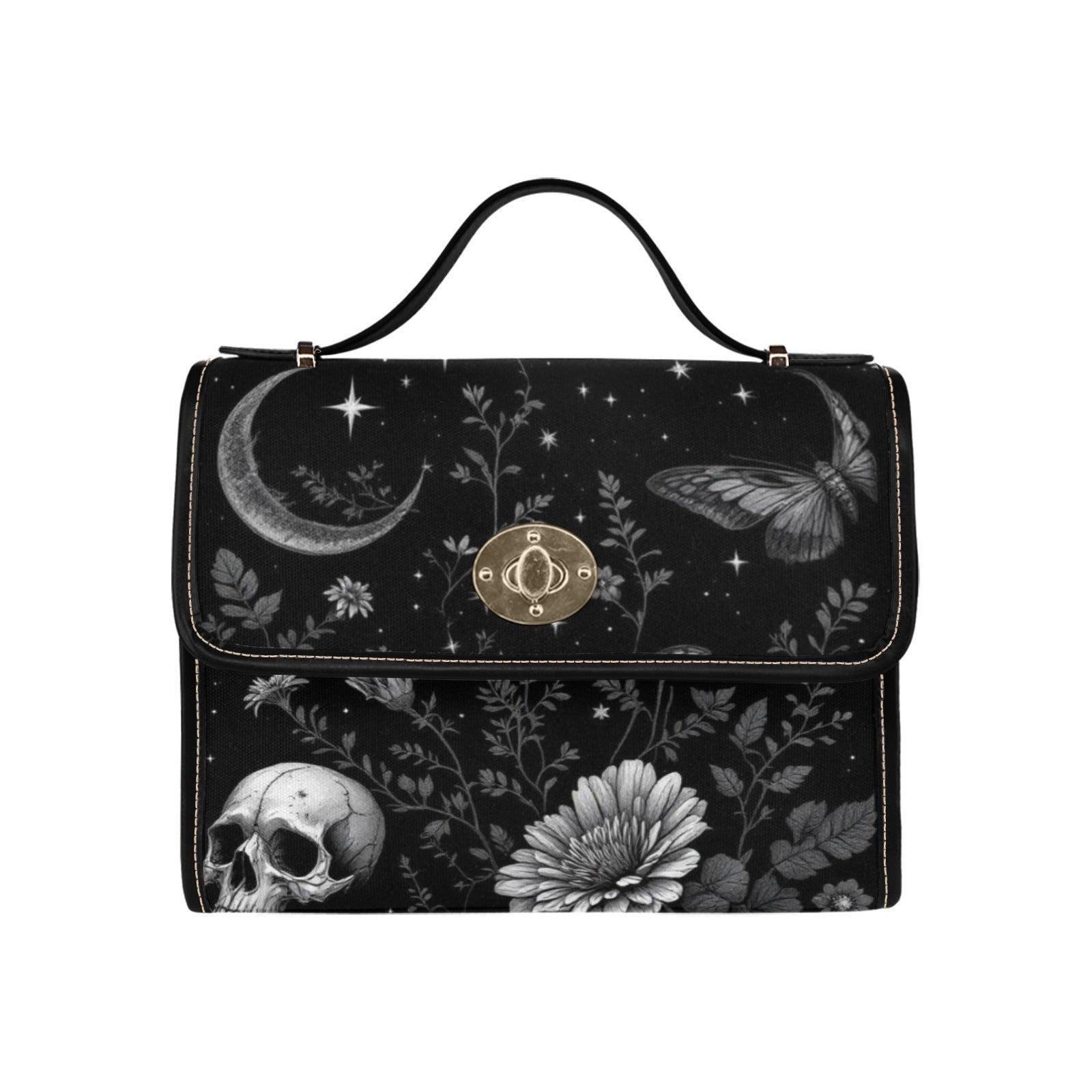 Mystical Moon Skull Bag, Gothic Floral Purse, Celestial Butterfly Handbag, Witchy Night Out Accessory