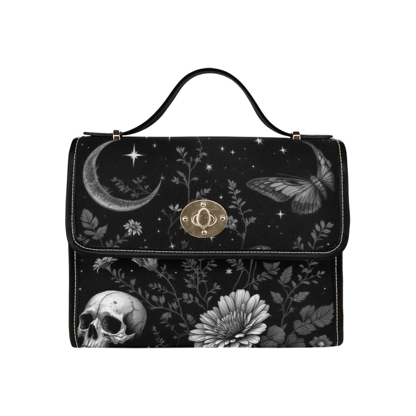 Mystical Moon Skull Bag, Gothic Floral Purse, Celestial Butterfly Handbag, Witchy Night Out Accessory