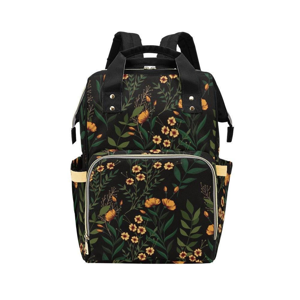 Dark Floral Diaper Backpack, Witchy Botanical Baby Travel Organizer, Cottagecore Mom Bag