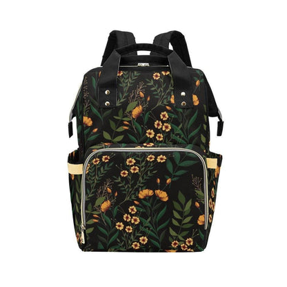 Dark Floral Diaper Backpack, Witchy Botanical Baby Travel Organizer, Cottagecore Mom Bag