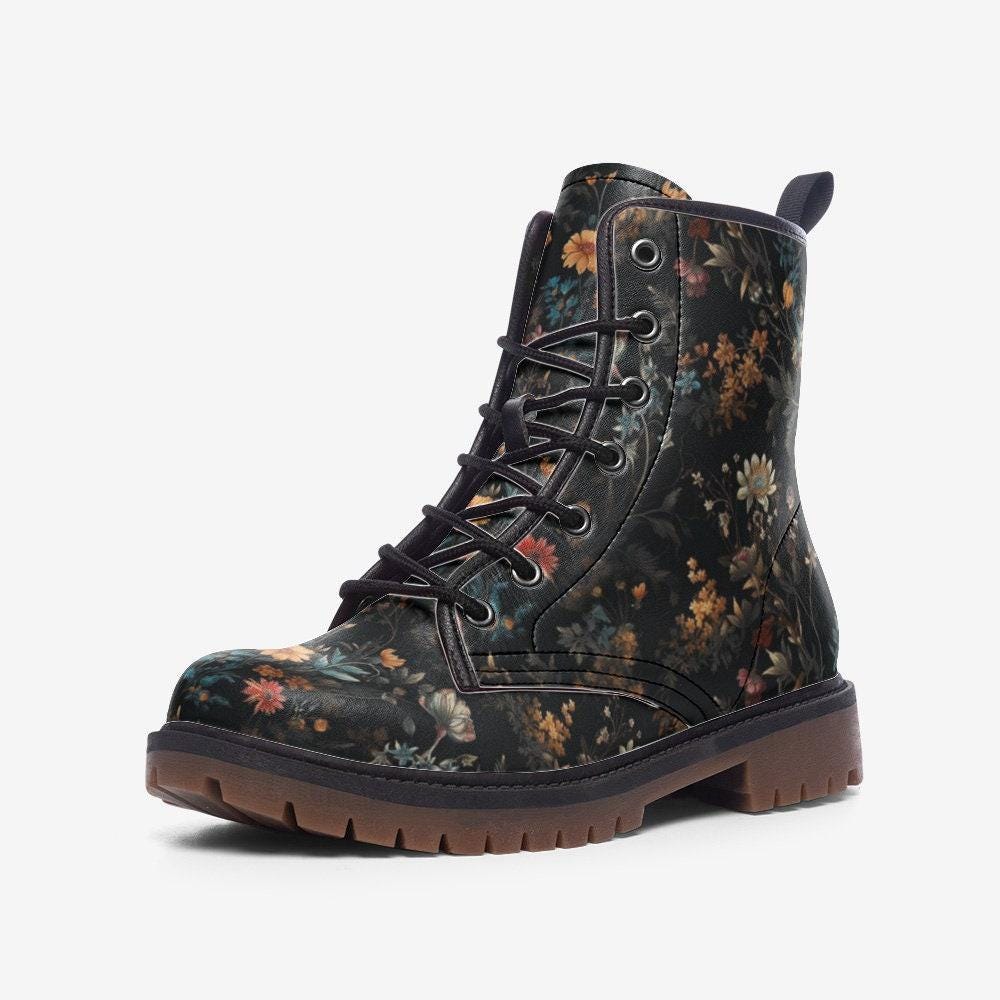 Forest Witch Boots, Goblincore Boots, Wildflowers Boots, Vegan Combat Boots, Witchcore, Naturecore Flowers Boots, Cottagecore Boots