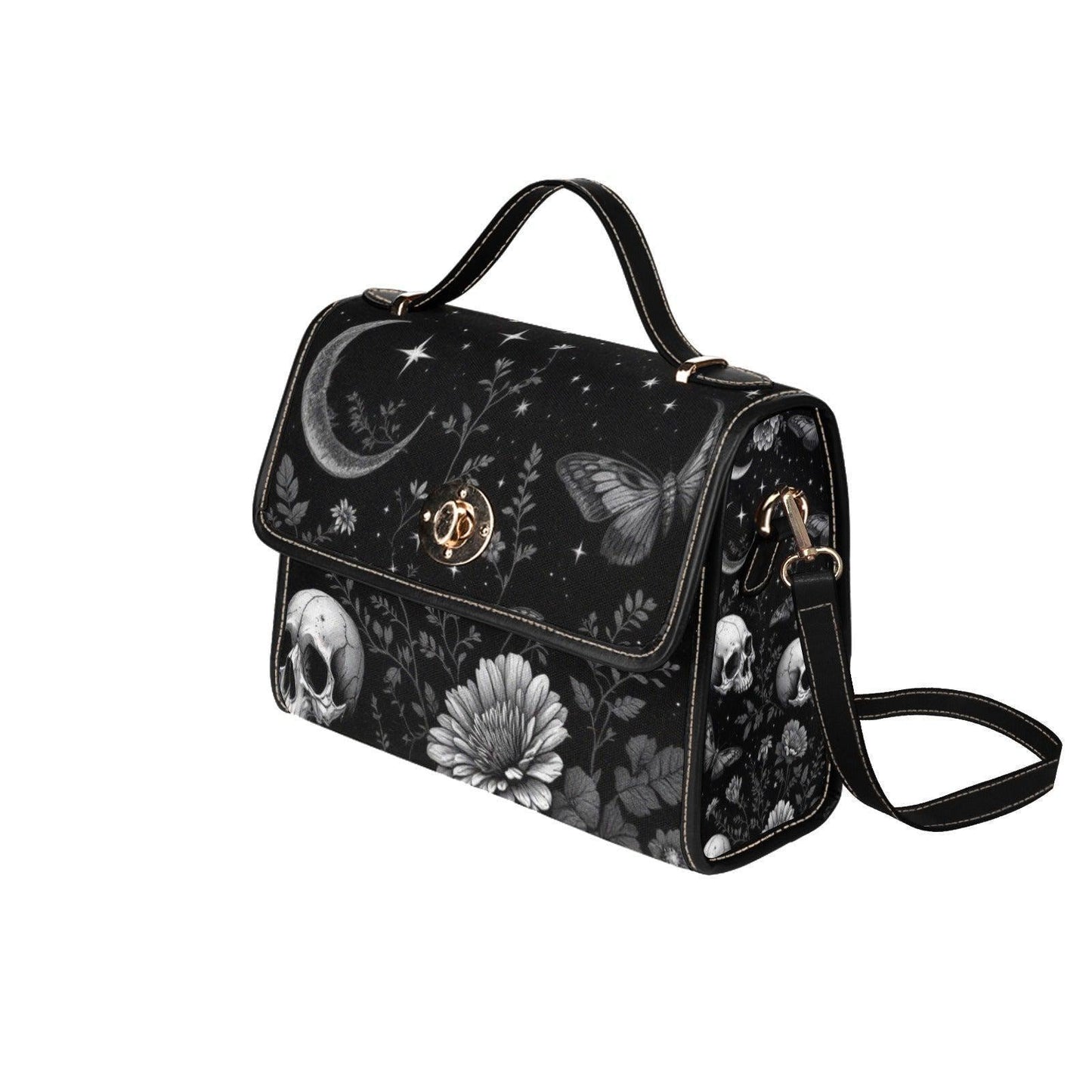 Mystical Moon Skull Bag, Gothic Floral Purse, Celestial Butterfly Handbag, Witchy Night Out Accessory