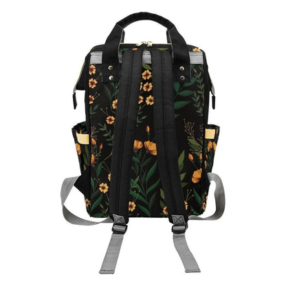 Dark Floral Diaper Backpack, Witchy Botanical Baby Travel Organizer, Cottagecore Mom Bag