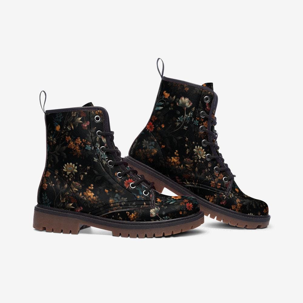 Forest Witch Boots, Goblincore Boots, Wildflowers Boots, Vegan Combat Boots, Witchcore, Naturecore Flowers Boots, Cottagecore Boots
