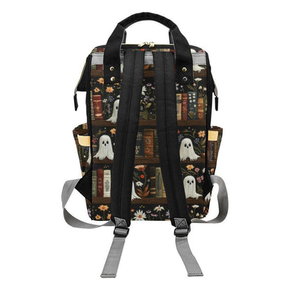 Ghost Diaper Bag Backpack, Floral Bookshelf Baby Travel Bag, Bookish Mom Backpack
