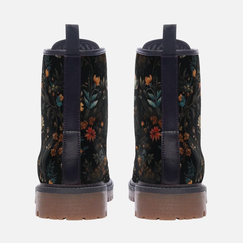 Forest Witch Boots, Goblincore Boots, Wildflowers Boots, Vegan Combat Boots, Witchcore, Naturecore Flowers Boots, Cottagecore Boots