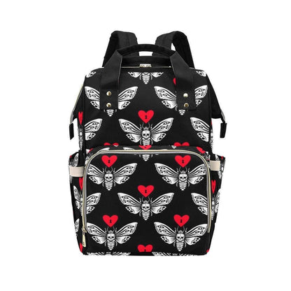 Skull Moth Diaper Bag Backpack, Gothic Baby Travel Organizer, Dark Nursery Alternative Stroller Bag