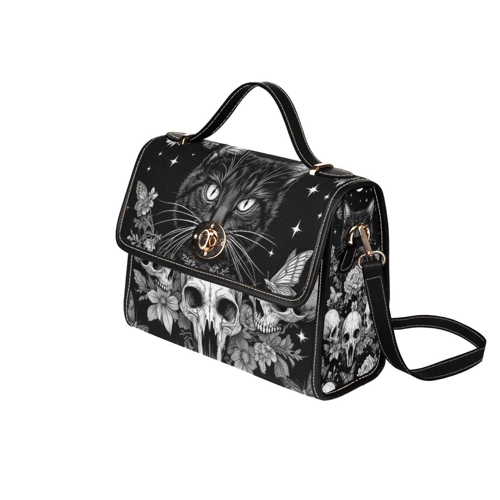 Occult Cat Skull Bag, Dark Witchy Crossbody Purse, Gothic Kitty Shoulder Tote,Cat Skull Accessories,Dark Feline Gift,Alternative Fashion Bag