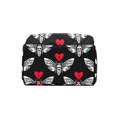 Skull Moth Diaper Bag Backpack, Gothic Baby Travel Organizer, Dark Nursery Alternative Stroller Bag