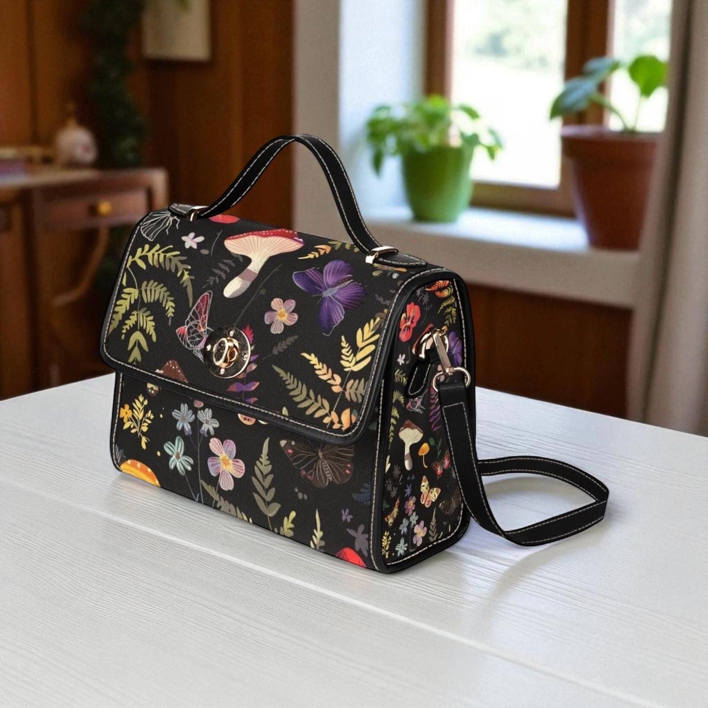 Midnight Butterfly Satchel, Celestial Insect Print Crossbody Bag, Gothic Fairycore Tote