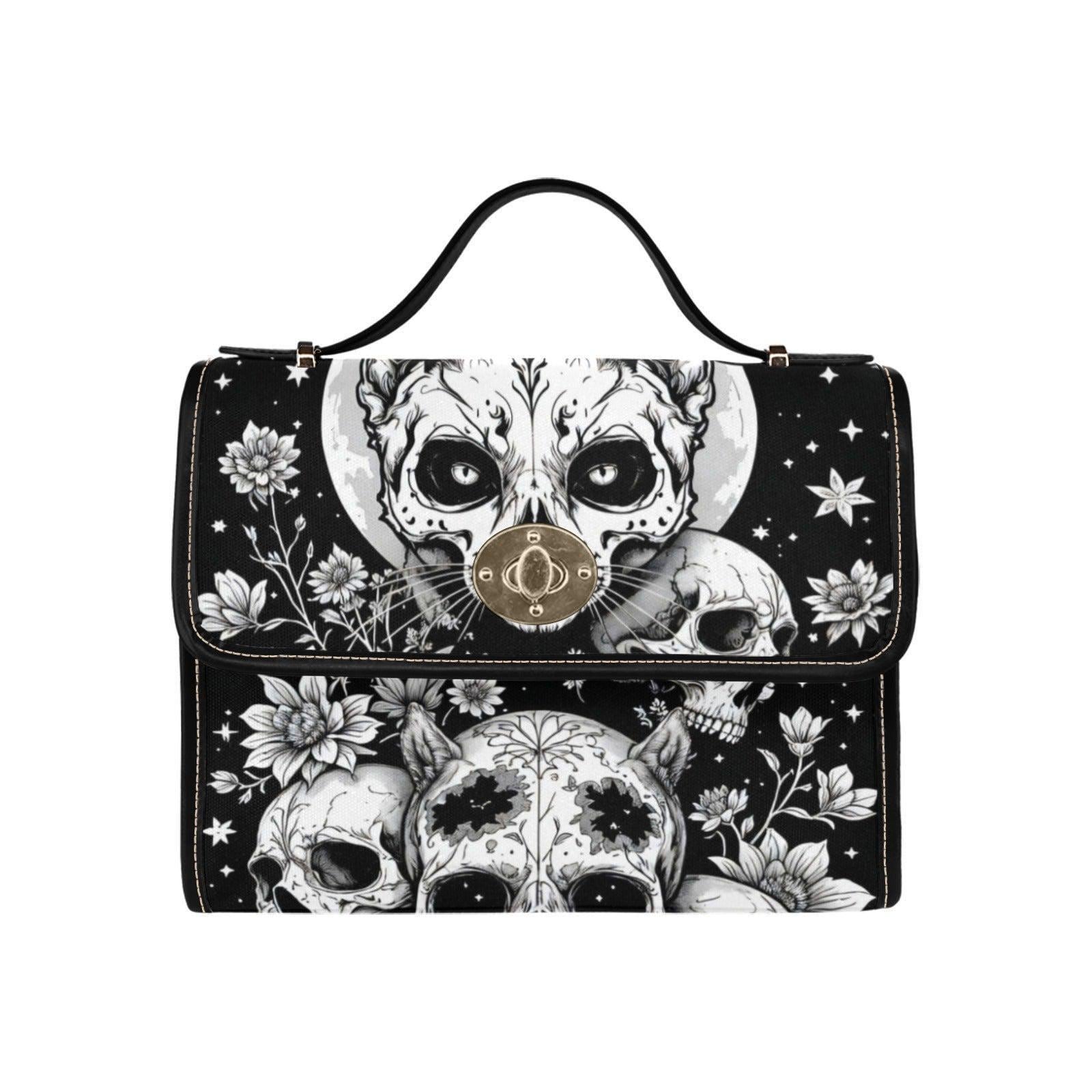 Gothic Skull Purse, Celestial Witch Satchel, Black White Top Handle Handbag