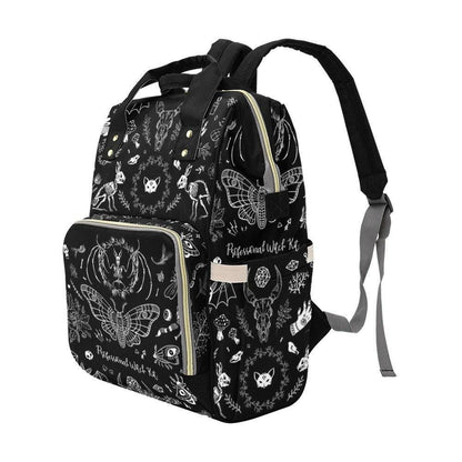 Occult Diaper Bag Backpack, Monochrome Witchy Mom Bag, Mystical Baby Travel Backpack