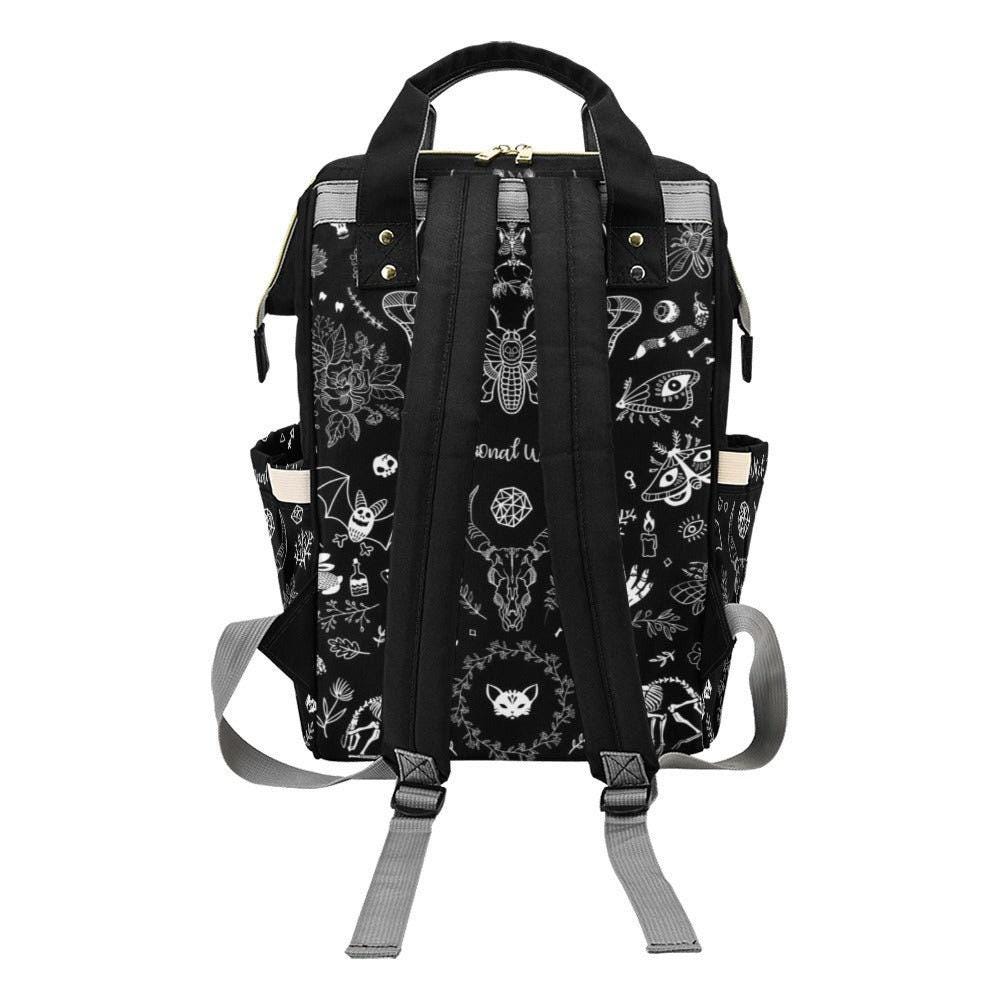 Occult Diaper Bag Backpack, Monochrome Witchy Mom Bag, Mystical Baby Travel Backpack