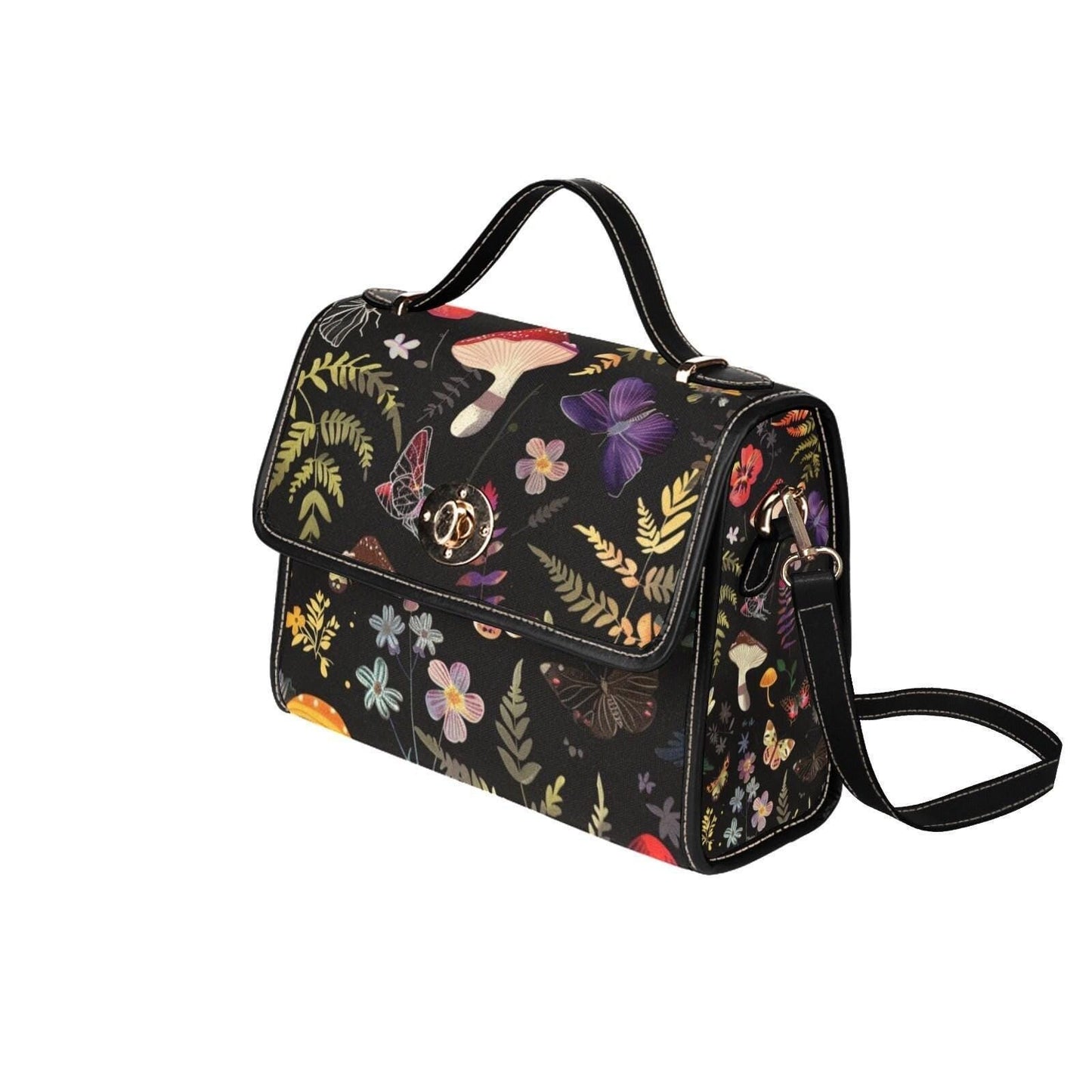Midnight Butterfly Satchel, Celestial Insect Print Crossbody Bag, Gothic Fairycore Tote