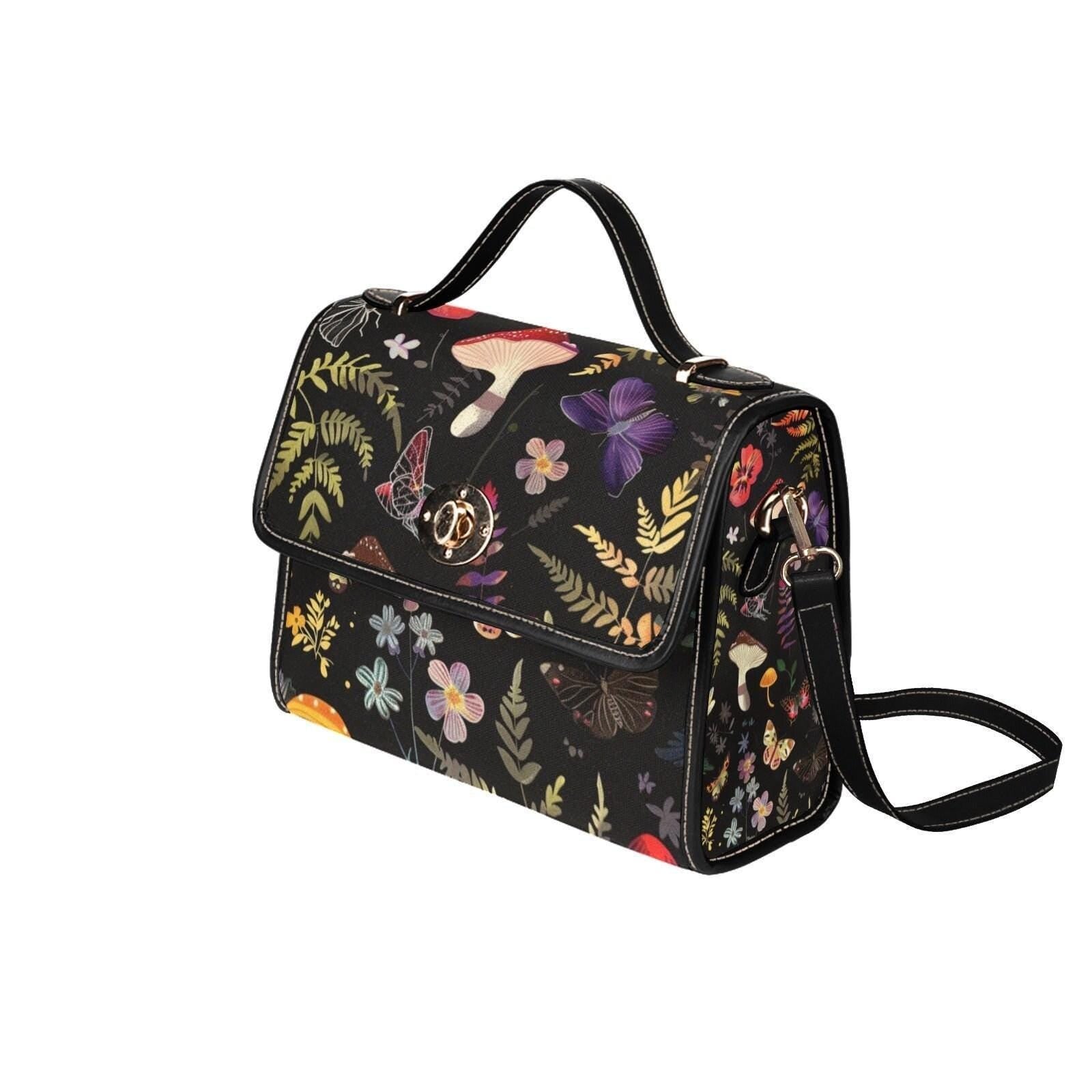 Midnight Butterfly Satchel, Celestial Insect Print Crossbody Bag, Gothic Fairycore Tote