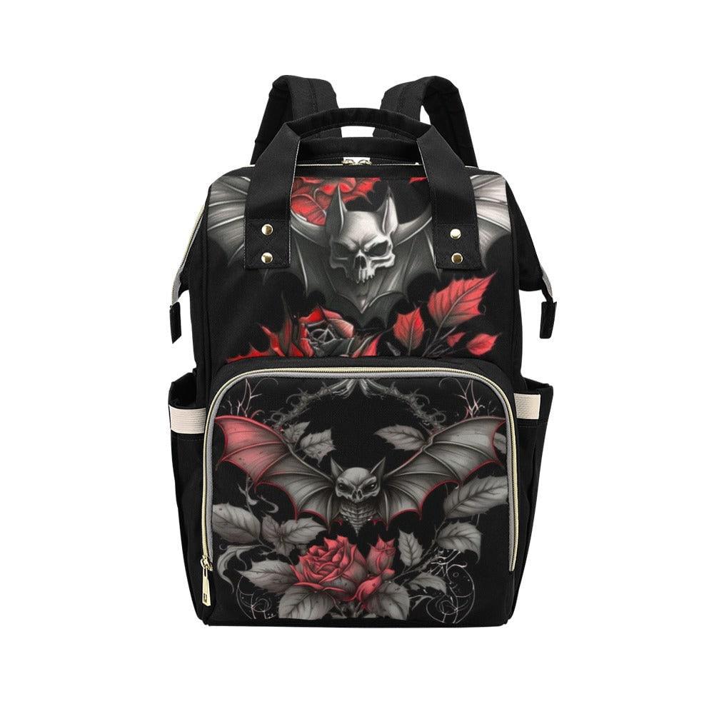 Bat Diaper Bag Backpack, Dark Rose Mom Bag, Nursery Travel Organizer