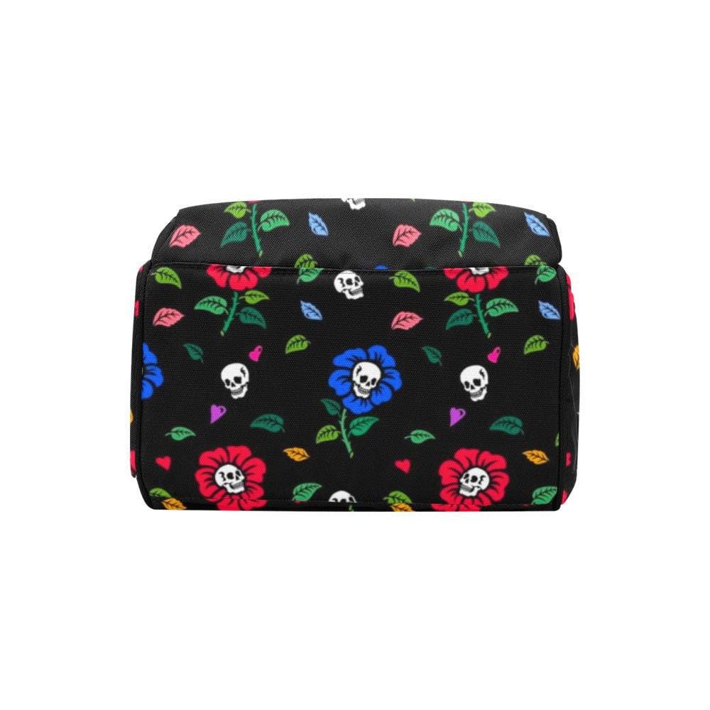 Skull Flower Diaper Backpack, Gothic Floral Baby Travel Bag, Tattoo Mom Organizer