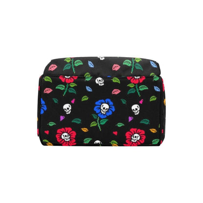Skull Flower Diaper Backpack, Gothic Floral Baby Travel Bag, Tattoo Mom Organizer