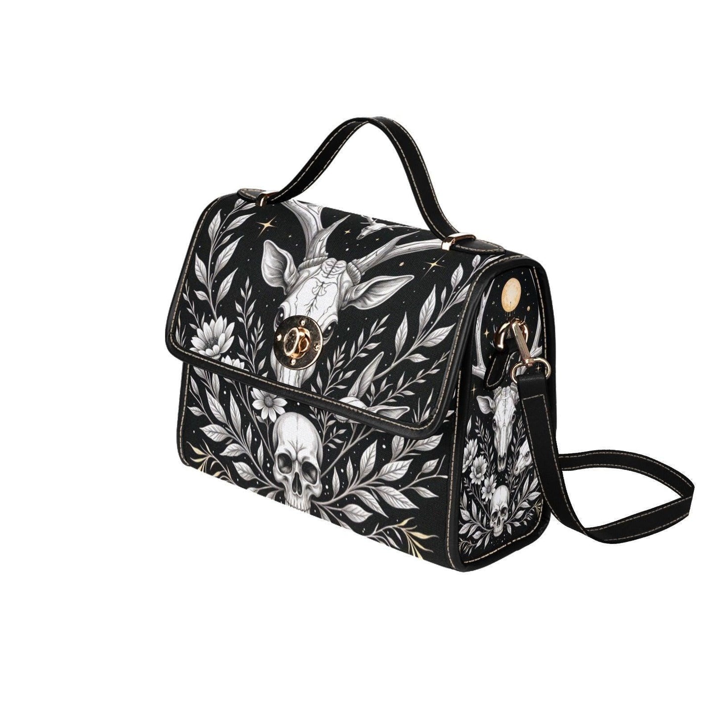 Celestial Skull Satchel Bag, Gothic Deer Floral Top Handle Purse