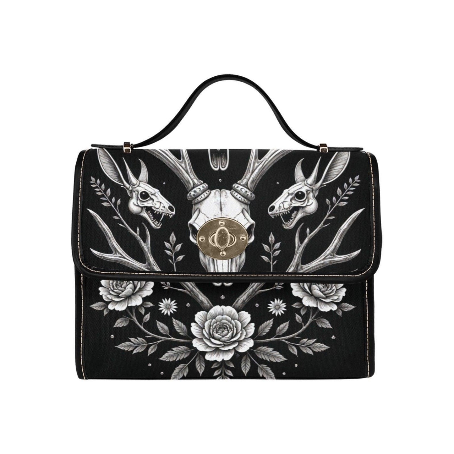 Gothic Deer Skull Satchel, Dark Floral Antler Handbag, Witchcore Evening Bag