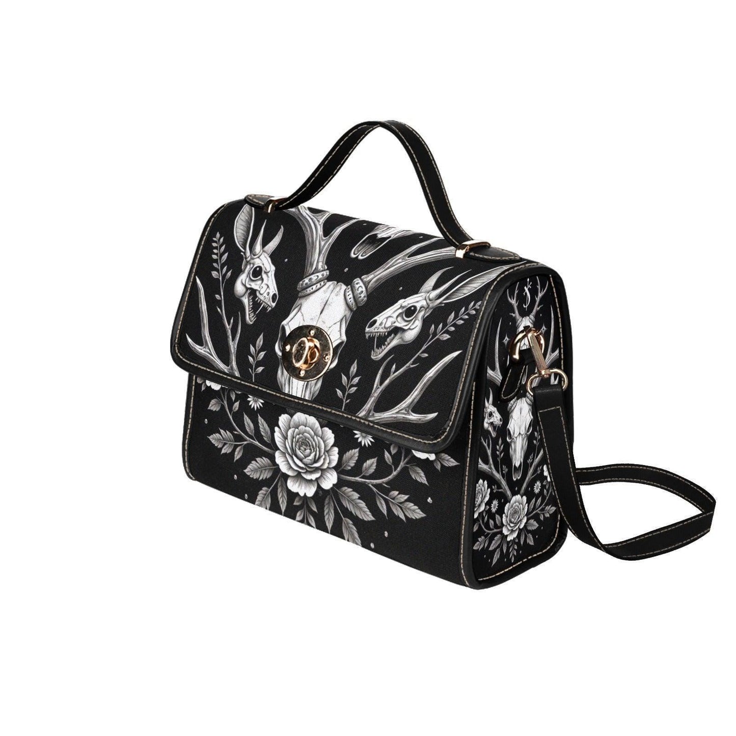 Gothic Deer Skull Satchel, Dark Floral Antler Handbag, Witchcore Evening Bag