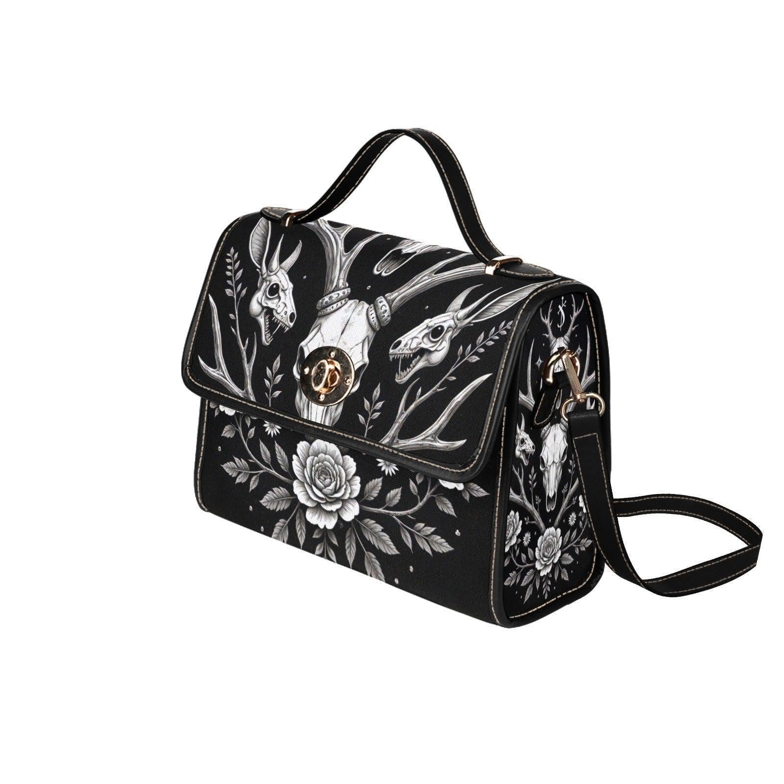 Gothic Deer Skull Satchel, Dark Floral Antler Handbag, Witchcore Evening Bag