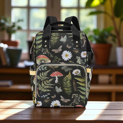 Woodland Diaper Bag Backpack, Mushroom Forest Baby Travel Pack, Botanical Nursery Organizer