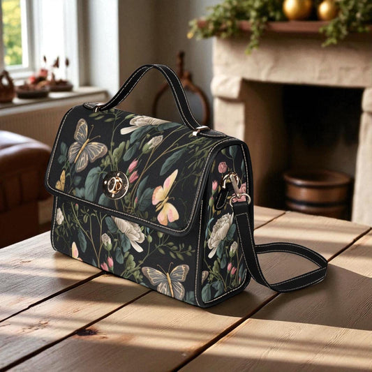 Vintage Butterfly Garden Bag, Fairycore Bloom Print Purse, Romantic Cottagecore Floral Crossbody, Soft Aesthetic Picnic Gift For Her