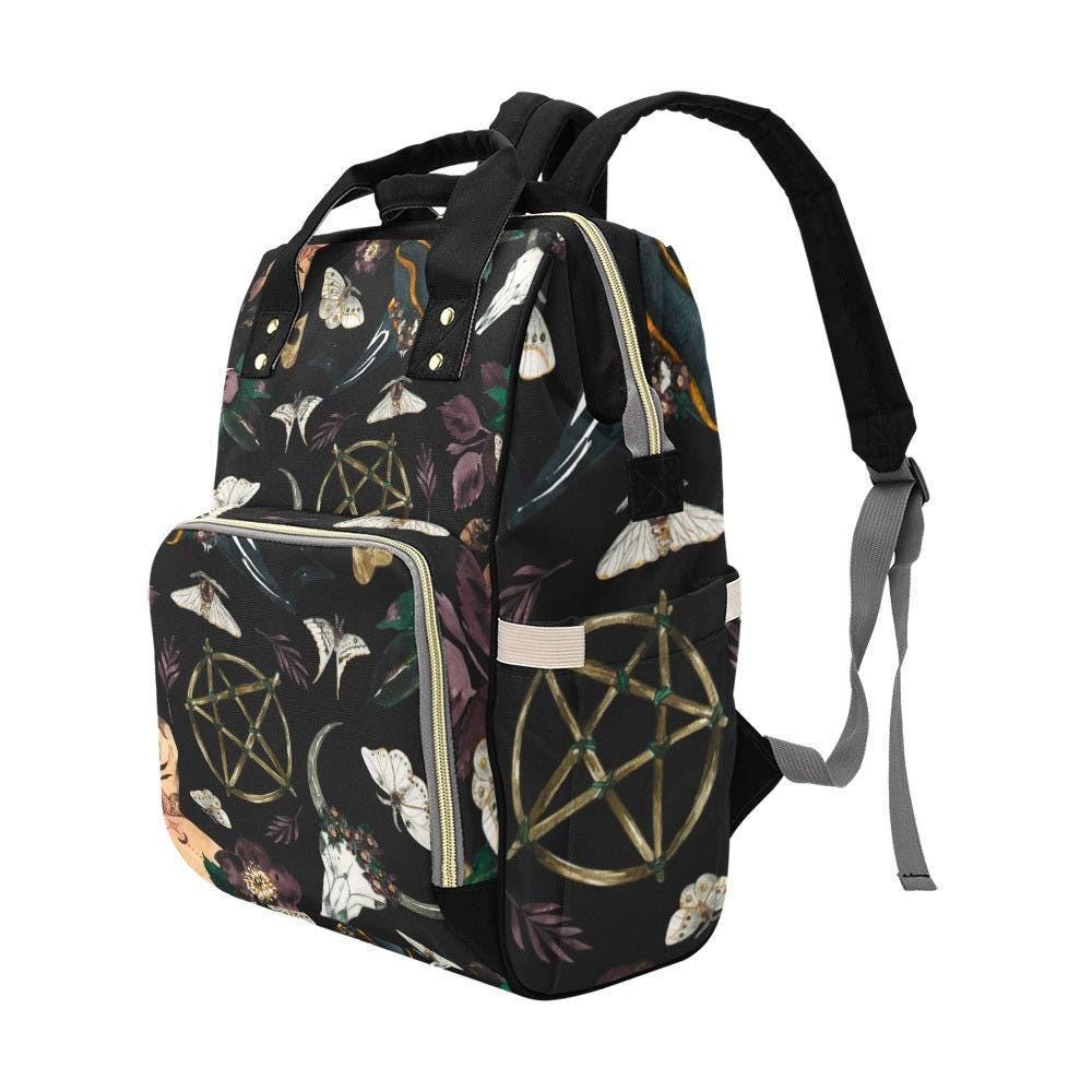 Witchy Diaper Bag Backpack, Moth Print Baby Bag, Mystic Nursery Organizer