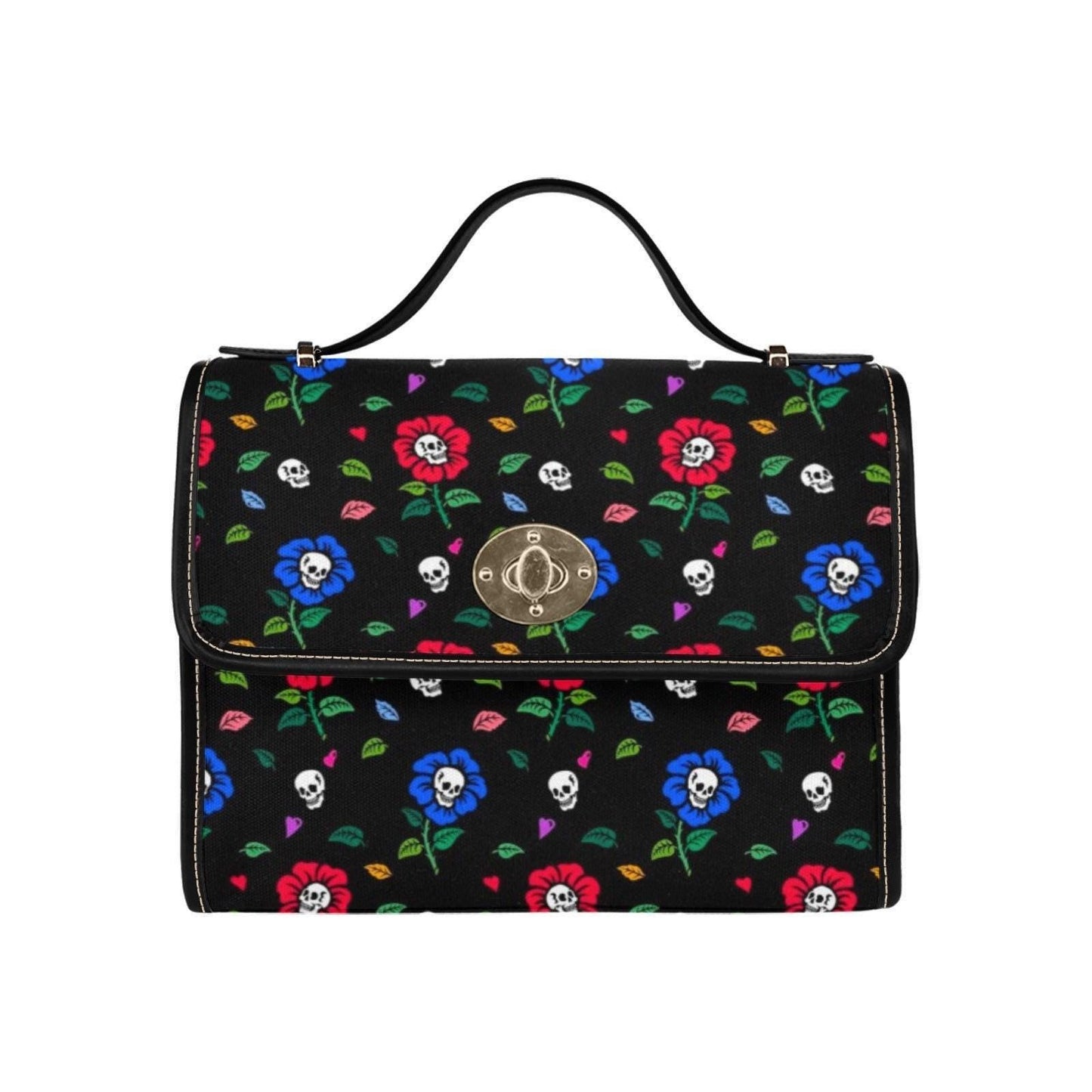 Skull Floral Satchel Bag, Spooky Pastel Goth Crossbody Purse