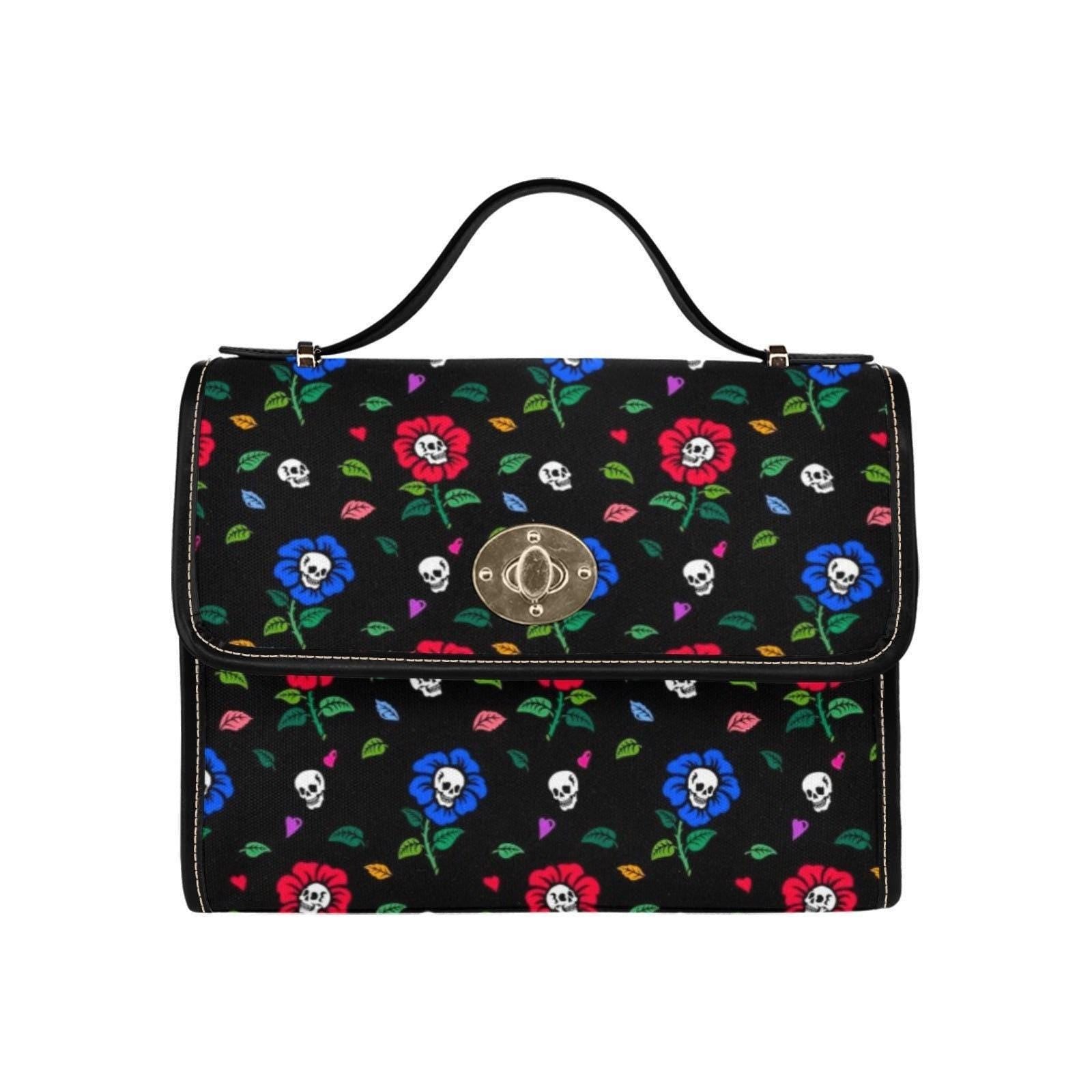 Skull Floral Satchel Bag, Spooky Pastel Goth Crossbody Purse