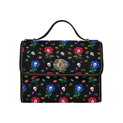 Skull Floral Satchel Bag, Spooky Pastel Goth Crossbody Purse