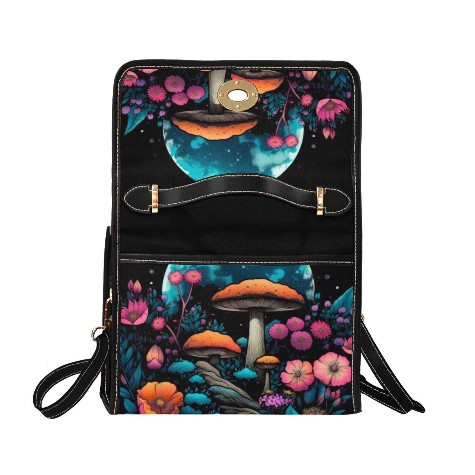 Glow Mushroom Bag, Moonlit Forest Purse, Trippy Shroom Crossbody, Fairycore Garden Print, Celestial Mushroom Style, Psychedelic Witch Bag