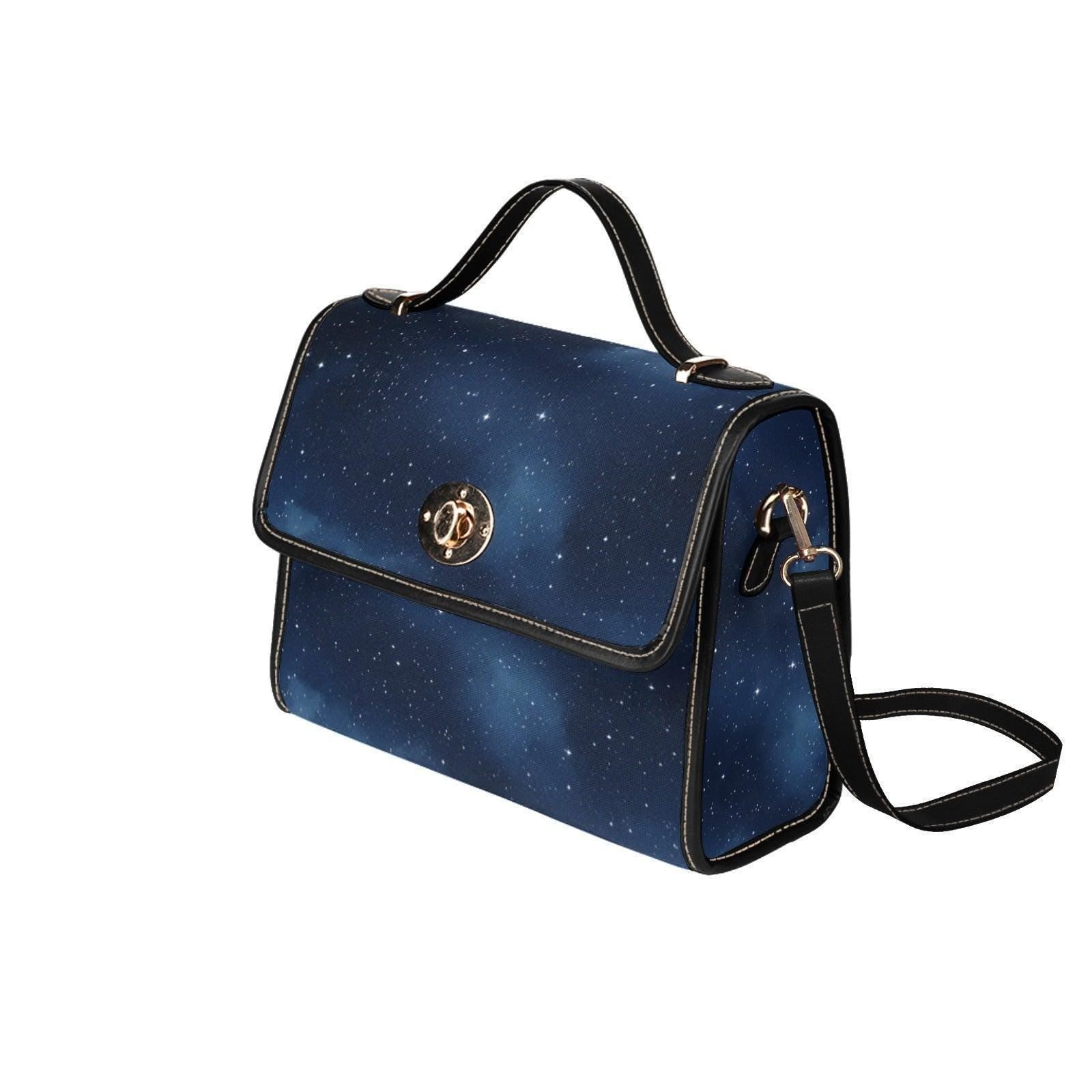 Starry Sky Satchel, Celestial Galaxy Print Purse, Dark Blue Space Handbag with Stars