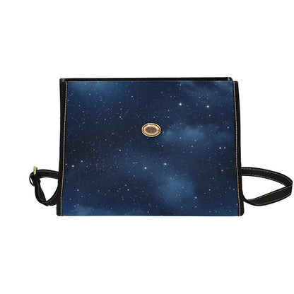 Starry Sky Satchel, Celestial Galaxy Print Purse, Dark Blue Space Handbag with Stars