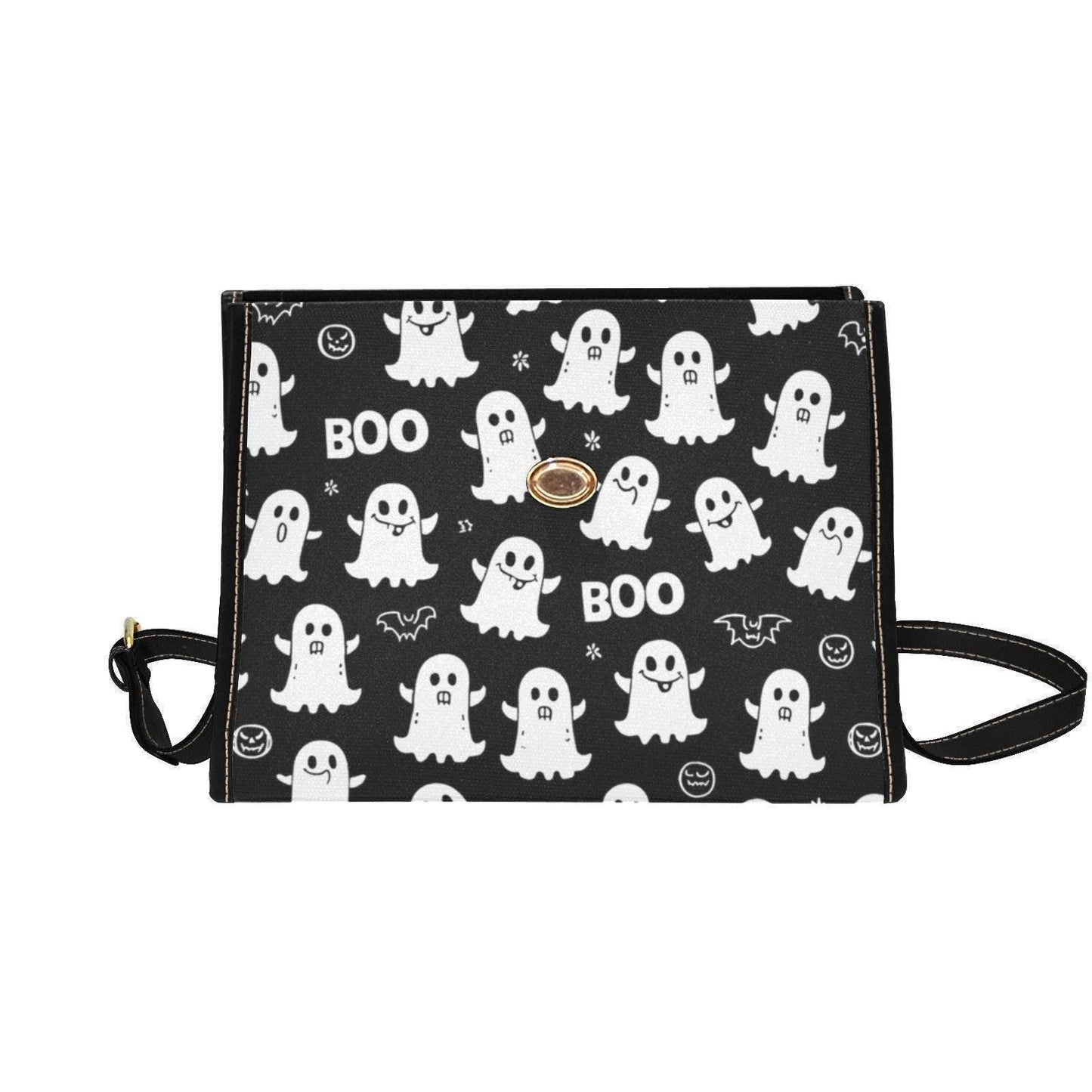 Ghost Print Top Handle Bag, Halloween Satchel, Waterproof Canvas Crossbody Purse