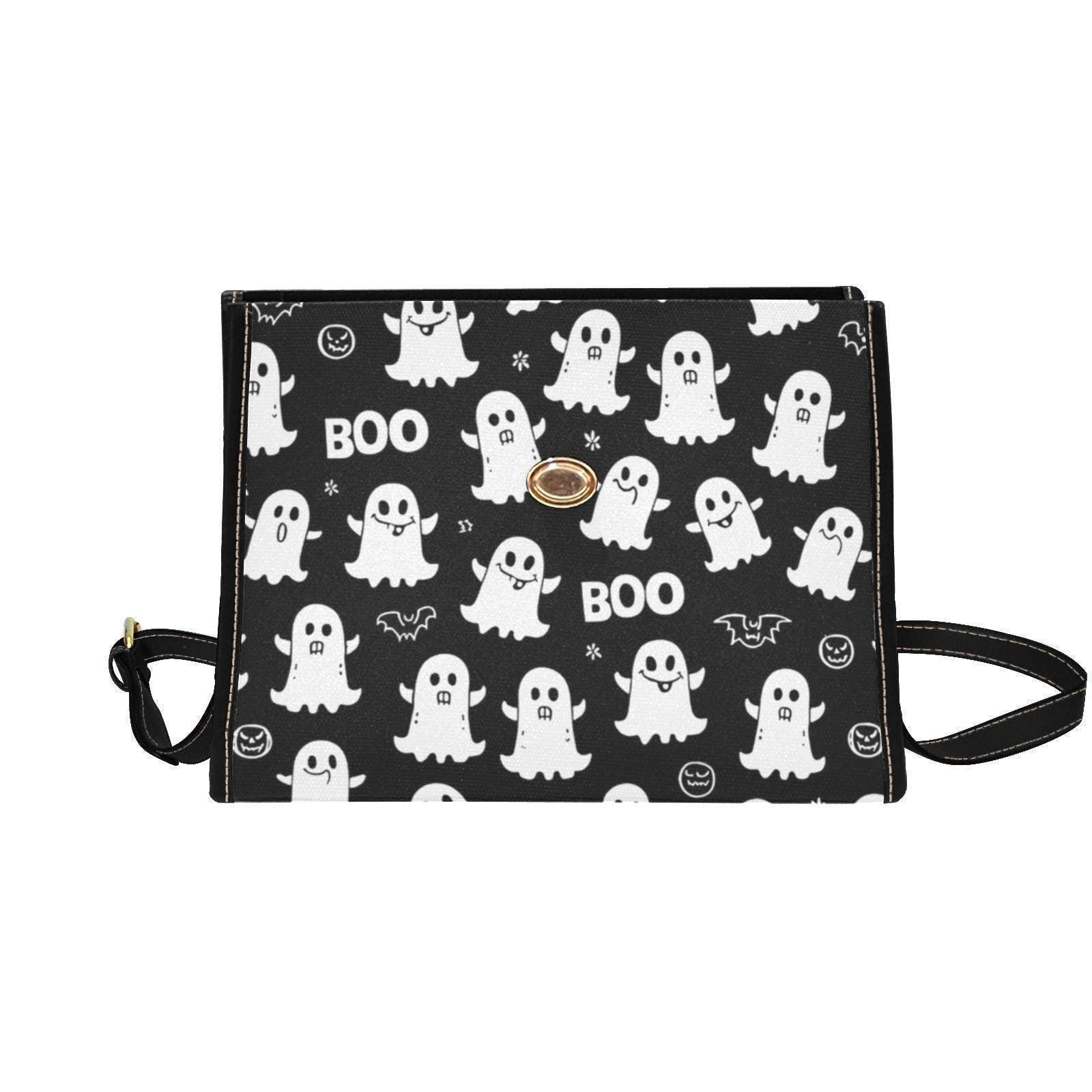 Ghost Print Top Handle Bag, Halloween Satchel, Waterproof Canvas Crossbody Purse