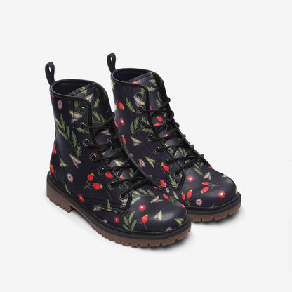 Goblincore Vegan Combat Boots Woodland Mushroom Butterfly Print Witchcore Festival Faecore Nature Fantasy Footwear