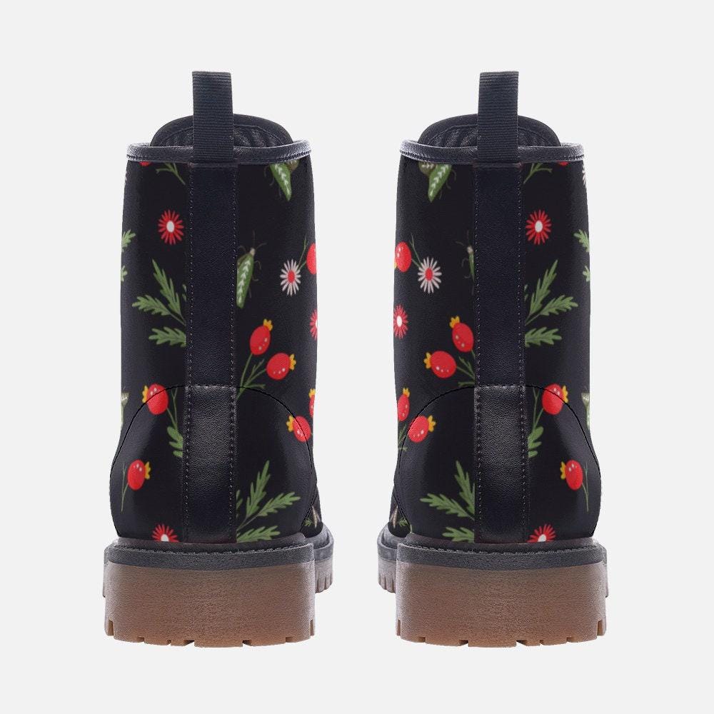 Goblincore Vegan Combat Boots Woodland Mushroom Butterfly Print Witchcore Festival Faecore Nature Fantasy Footwear