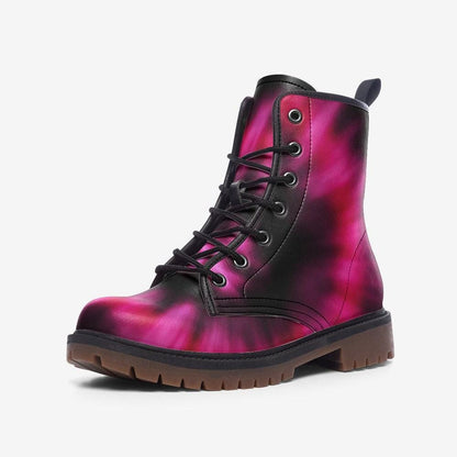 Pink Combat Boots, Fuchsia Ombre Ankle Boots, Punk Style Statement Shoes